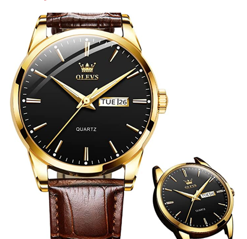 Men's Simple Watch with Day and Date, Stainless Steel