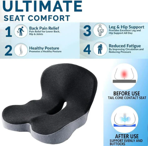 Non-slip memory foam seat – Sciatica relief, breathable cover & universal support! 🚗🪑