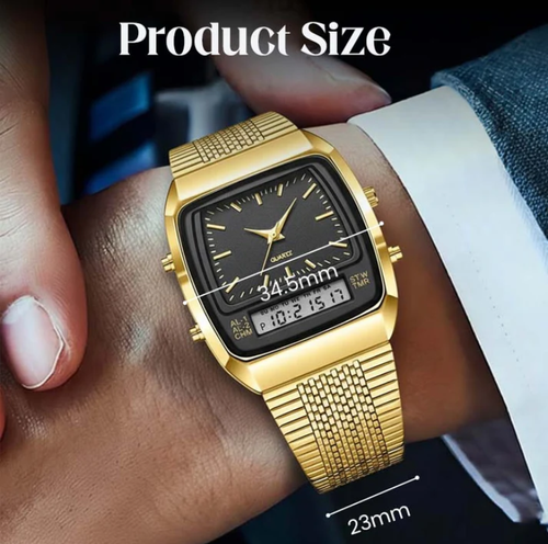 Retro Style Square Face Multifunction Watch – Dual Display, Zinc Alloy, Stainless Steel ✨