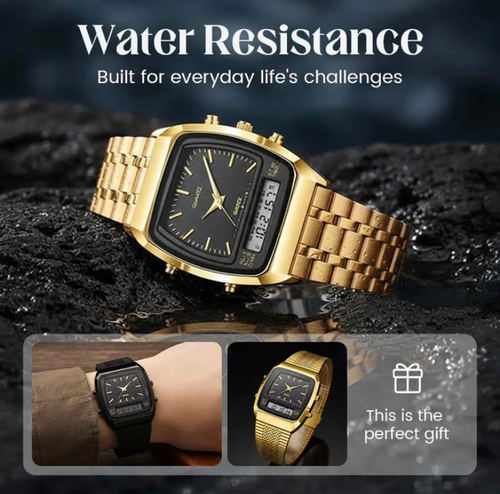 Retro Style Square Face Multifunction Watch – Dual Display, Zinc Alloy, Stainless Steel ✨