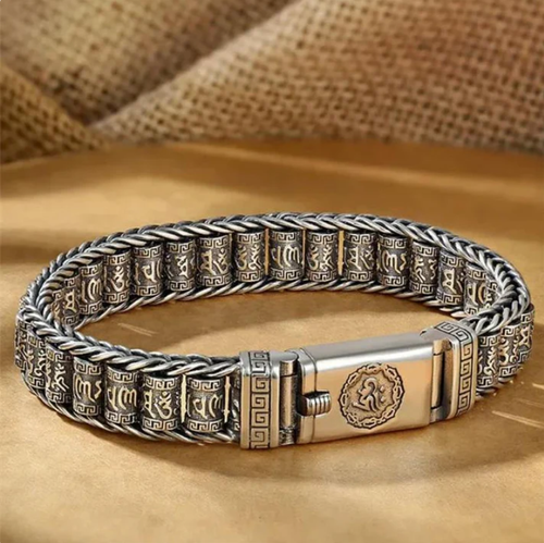 Tibetan Prayer Wheel Bracelet – 925 Sterling Silver, Lucky Charm & Valentine's Day Gift