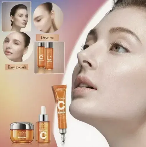 The Five-Dimensional C Brightening Skin Care Set includes six items: facial cleanser, water, essence, lotion, cream, and eye cream