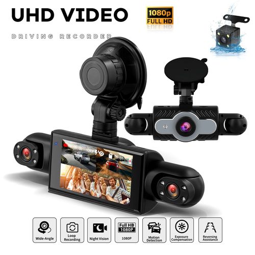 Four-lens monitoring dashcam with 1080P front, left, right, and rear cameras, plus reversing camera.