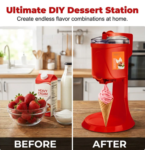 Automatic Ice Cream Machine – 15‑min quick churn, 1.0L capacity. One‑touch dispensing. Homemade soft serve! 🍨✨