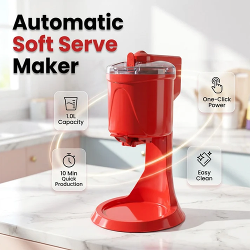 Automatic Ice Cream Machine – 15‑min quick churn, 1.0L capacity. One‑touch dispensing. Homemade soft serve! 🍨✨