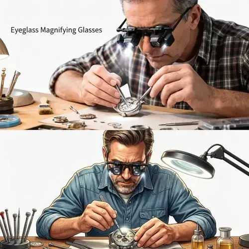 🔬 Precision LED Magnifier Glasses – Interchangeable Lenses, Dual LED, Hands-Free