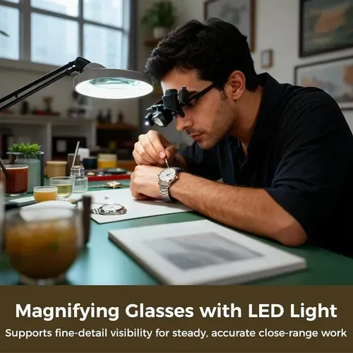 🔬 Precision LED Magnifier Glasses – Interchangeable Lenses, Dual LED, Hands-Free