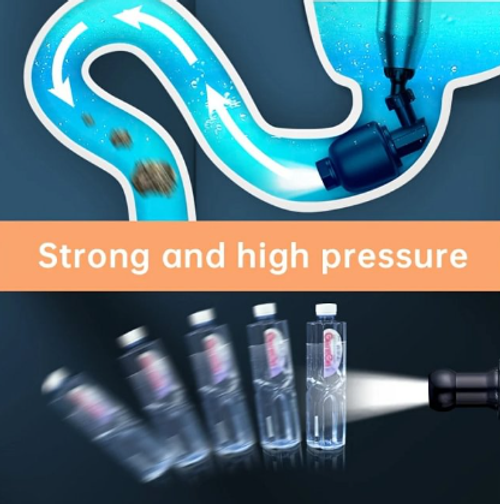 Drain Unclogger, Toilet Plunger Set, Drain Blockage Removal Tool, High Pressure Air Drain Gun with Visual Air Pressure Gauge, Stainless Steel for Bathroom Washroom - Kitchen Sinks - Floor Drains