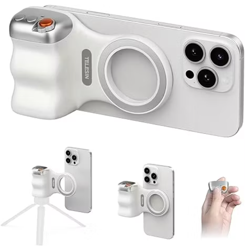Magnetic Phone Camera Grip, Smartphone Shooting Holder Selfie Handle Snap with Wireless Shutter Button Cellphone Vlog Video Photography