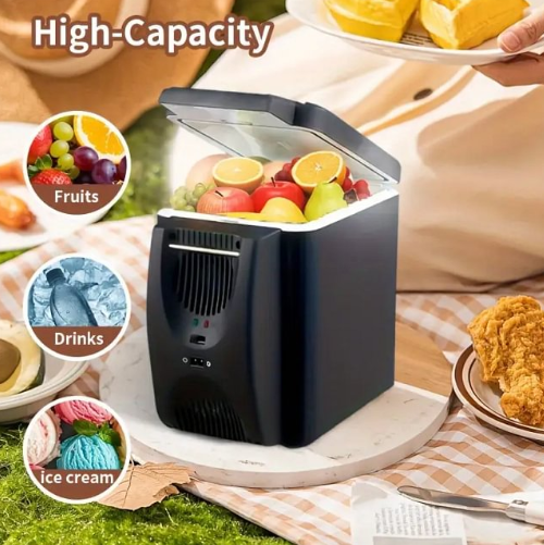 Portable refrigerator, insulated 2 in 1 car freezer, 12V portable mini freezer, camping electric ice box, car camping cooler for fruits, drinks, food, skin care products, cars, camping, travel