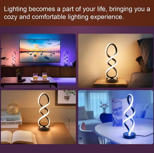 Modern Table Lamp, 7 Colors 10 Light Modes Spiral Design Table Lamp, Touch Dimmable Nightstand Lamp
