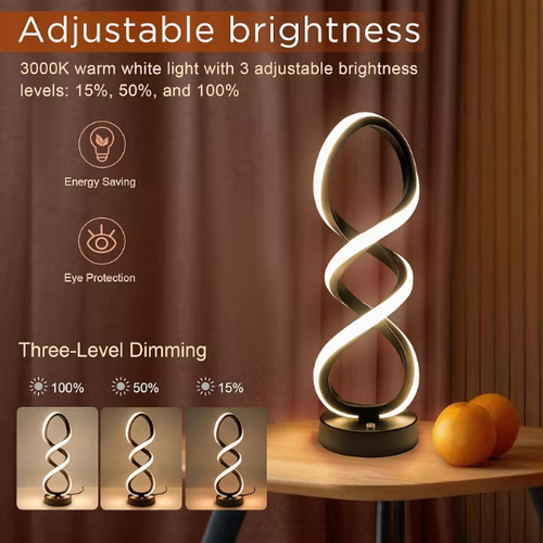 Modern Table Lamp, 7 Colors 10 Light Modes Spiral Design Table Lamp, Touch Dimmable Nightstand Lamp