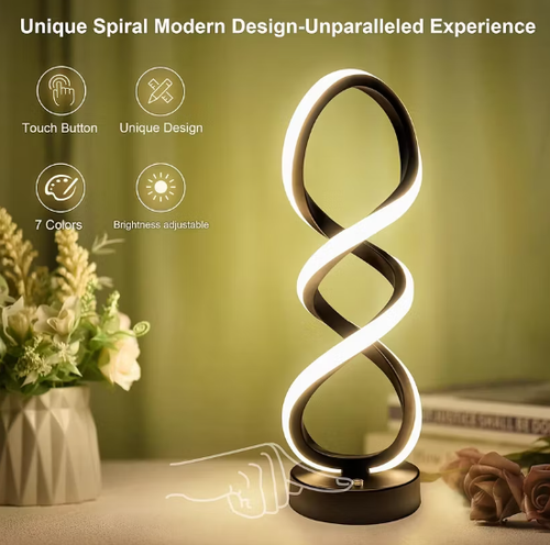 Modern Table Lamp, 7 Colors 10 Light Modes Spiral Design Table Lamp, Touch Dimmable Nightstand Lamp