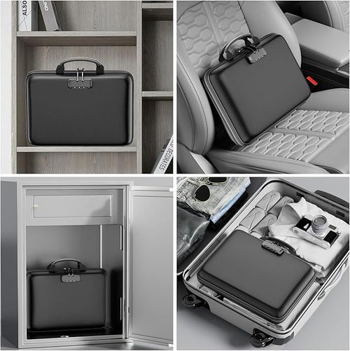 DocSafe Fireproof File Organizer with Lock, Hard-Shell Case Fireproof Document Box with 13 Pocket Accordion File Folder, Portable Home Office Travel Safe Storage for Important Documents Laptop Black