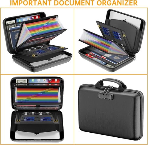 DocSafe Fireproof File Organizer with Lock, Hard-Shell Case Fireproof Document Box with 13 Pocket Accordion File Folder, Portable Home Office Travel Safe Storage for Important Documents Laptop Black