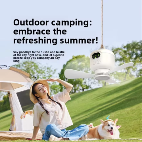 Portable Mini Ceiling Fan with Light USB Rechargeable 8000mAh Battery Smart Control 7W Low Power for Camping & Dormitory Use