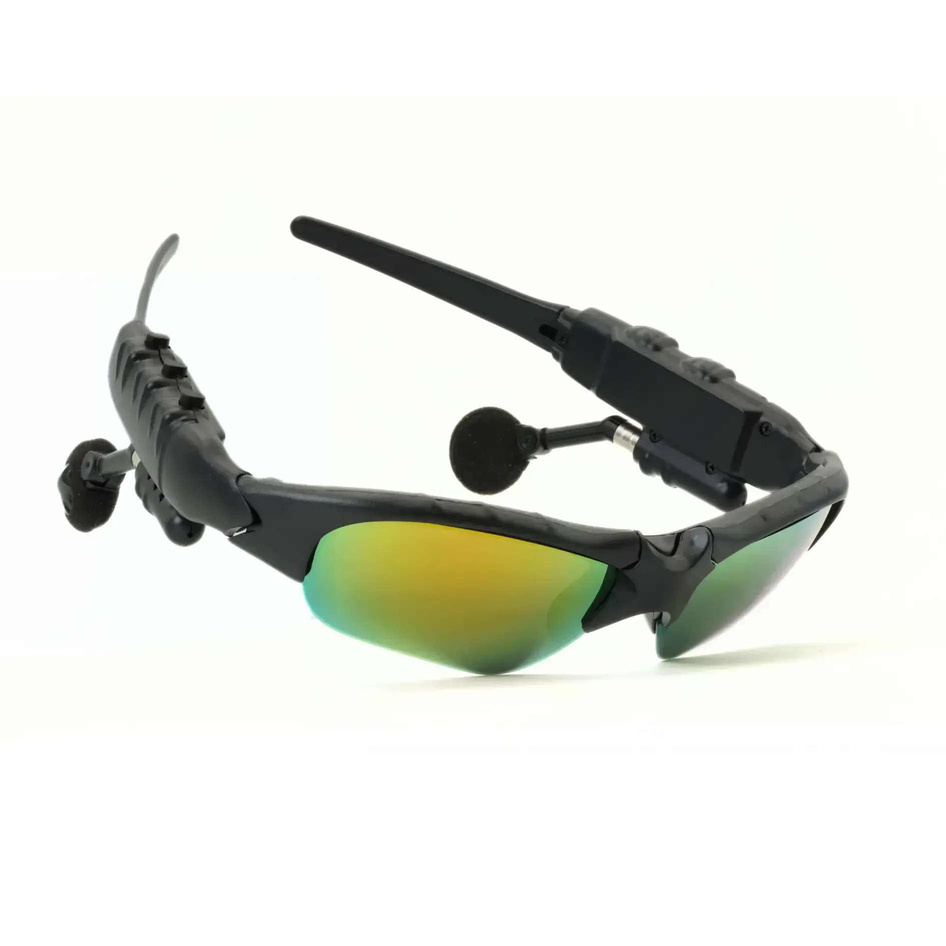 Wireless Audio Smart Sunglasses – Bluetooth Sport Glasses with Built-In Earbuds, Flip-Up Tinted Lens, Hands-Free Calls & Music, Adjustable Fit for Men & Women (Black-Blue-Yellow)