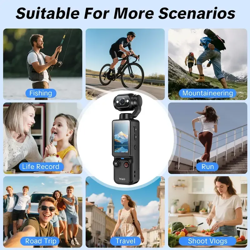 Vlogging Camera, Portable 2.5K Ultra HD Video Recorder with 180° Rotating Lens, Handheld Stabilizer Pocket Camera