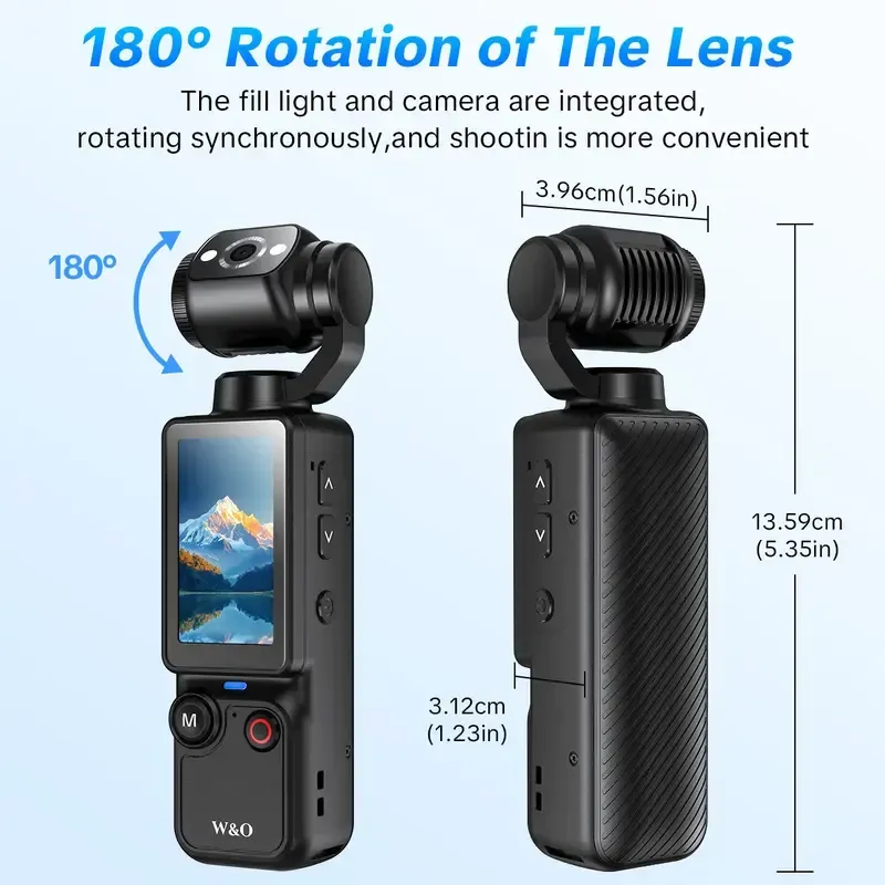 Vlogging Camera, Portable 2.5K Ultra HD Video Recorder with 180° Rotating Lens, Handheld Stabilizer Pocket Camera