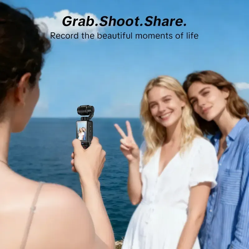 Vlogging Camera, Portable 2.5K Ultra HD Video Recorder with 180° Rotating Lens, Handheld Stabilizer Pocket Camera