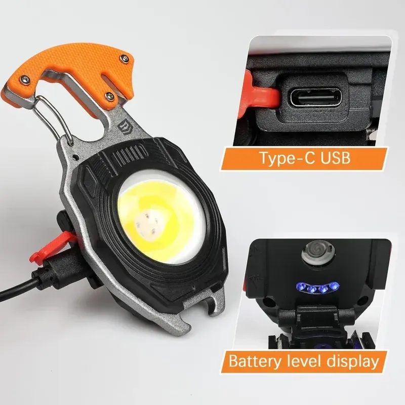 Ultimate 9-in-1 LED Keychain COB Light with Magnetic Base, Multi Tools & USB-C Charging
