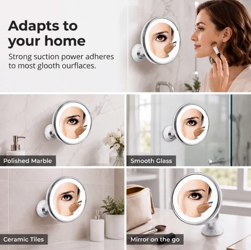 10x Magnifying Makeup Mirror with LED Light and Suction Cup