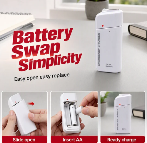 Portable AA Battery Charger – Emergency power bank + LED torch.
