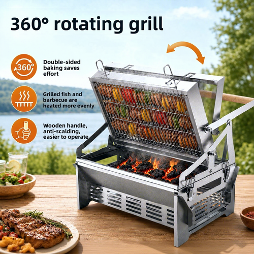 304 Stainless Steel Detachable Flip-Up Home Charcoal Grill