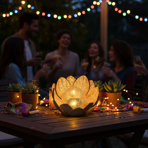 Solar-powered lotus-shaped decorative lights for courtyards