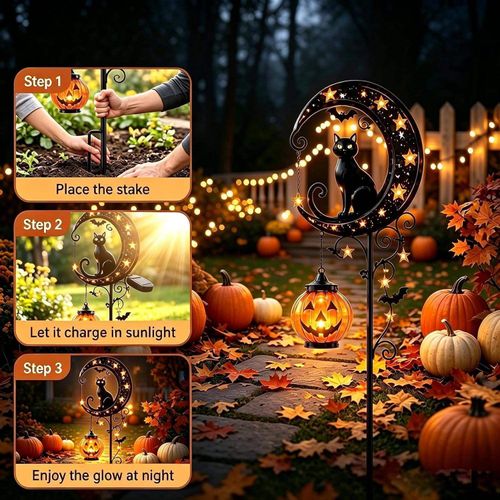 Solar-powered Halloween Pumpkin Moon Cat Ground Light