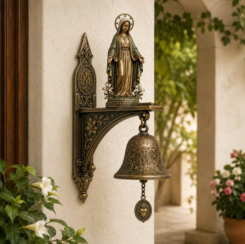 Our Lady of Grace Miraculous Medal Wall Bell | 🙏Catholic Religious Home & Garden Decor