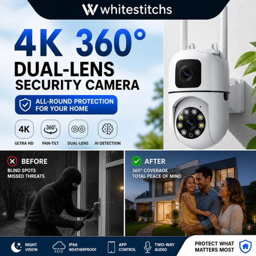 360° Pan & Tilt 4K Dual Lens Security Camera – Outdoor WiFi Surveillance Camera