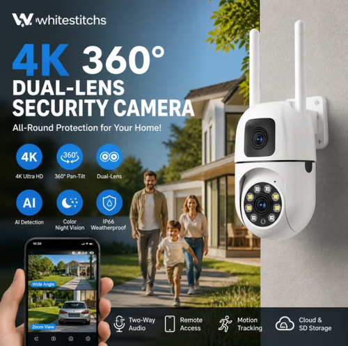 360° Pan & Tilt 4K Dual Lens Security Camera – Outdoor WiFi Surveillance Camera