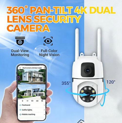 360° Pan & Tilt 4K Dual Lens Security Camera – Outdoor WiFi Surveillance Camera