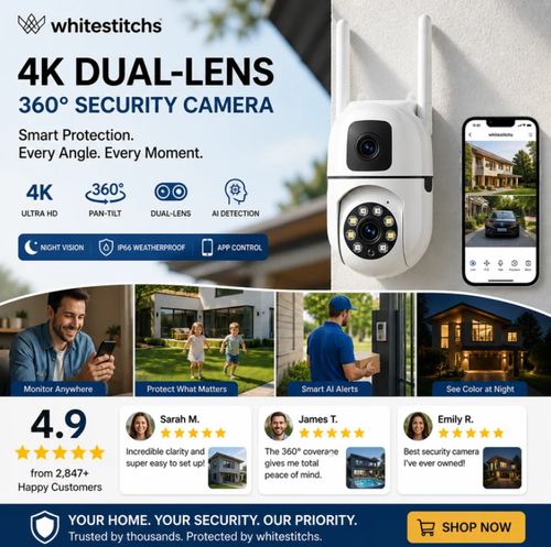 360° Pan & Tilt 4K Dual Lens Security Camera – Outdoor WiFi Surveillance Camera