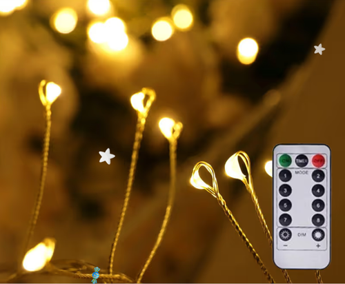 LED Copper Wire Firecracker Light String6m 200W LED - Waterproof Battery Box, 8-Function Remote Control