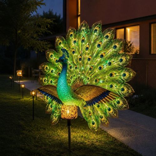 Solar-powered peacock lanterns for outdoor courtyard decoration
