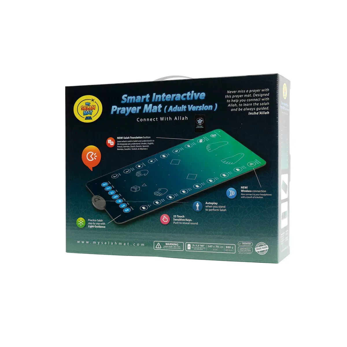 Adults & Reverts Interactive Prayer Mat (Teal) | Learn Salah Step by Step
