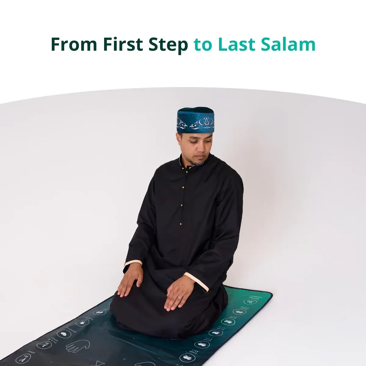 Adults & Reverts Interactive Prayer Mat (Teal) | Learn Salah Step by Step