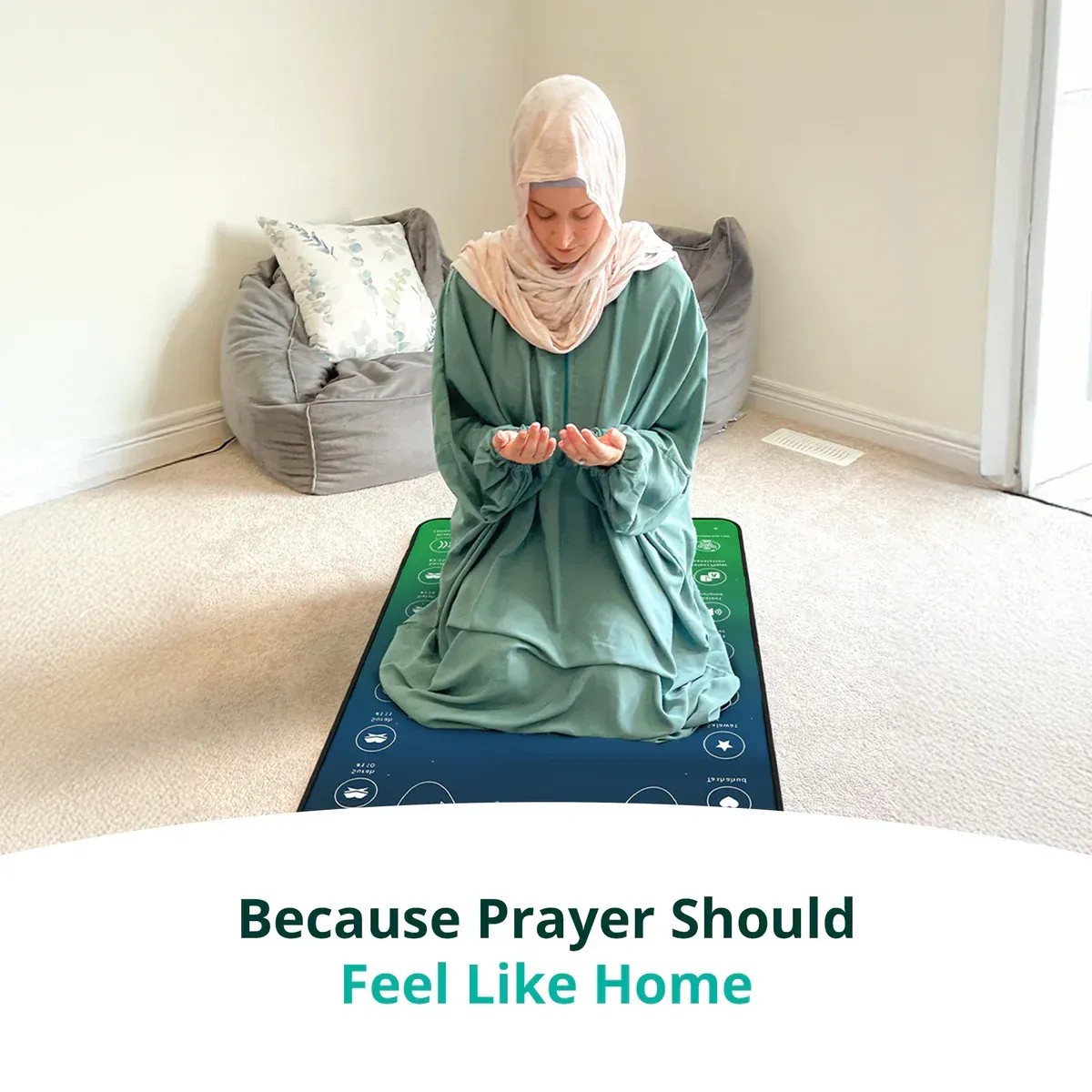 Adults & Reverts Interactive Prayer Mat (Teal) | Learn Salah Step by Step