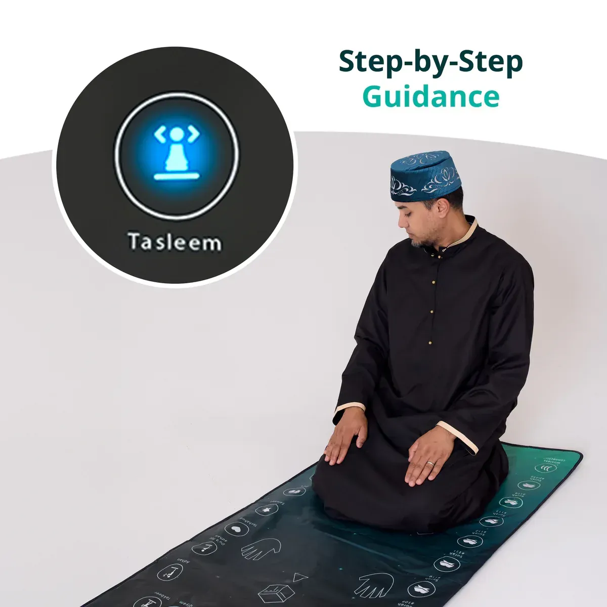 Adults & Reverts Interactive Prayer Mat (Teal) | Learn Salah Step by Step