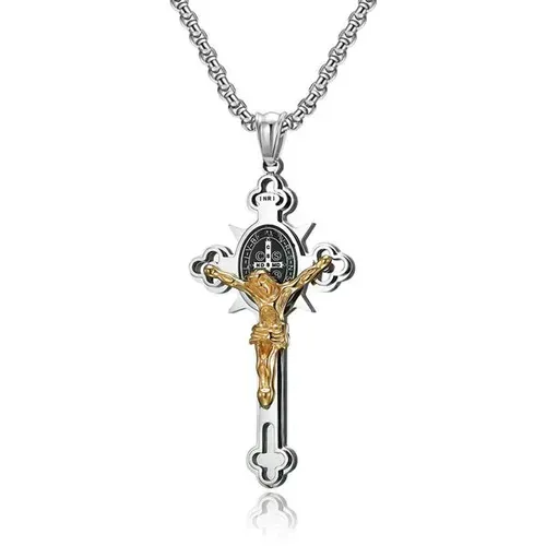 Necklace with Saint Benedict protective cross pendant