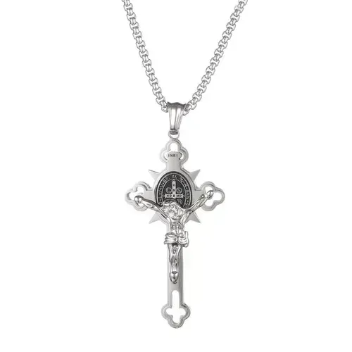 Necklace with Saint Benedict protective cross pendant