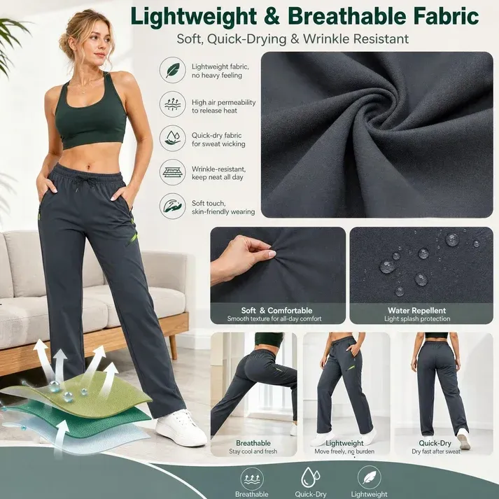 🔥Womens Straight-Leg Cargo Trousers – Elastic Waist, 6-Pocket Casual Pants for Work, Travel  Everyday Wear 👖✨