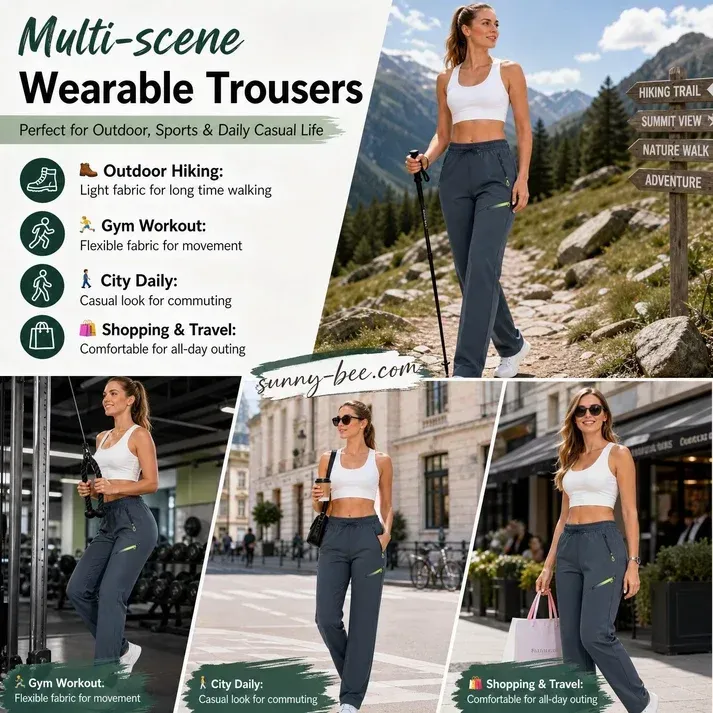 🔥Womens Straight-Leg Cargo Trousers – Elastic Waist, 6-Pocket Casual Pants for Work, Travel  Everyday Wear 👖✨