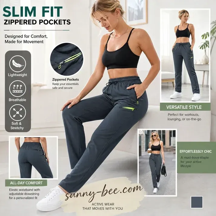 🔥Womens Straight-Leg Cargo Trousers – Elastic Waist, 6-Pocket Casual Pants for Work, Travel  Everyday Wear 👖✨