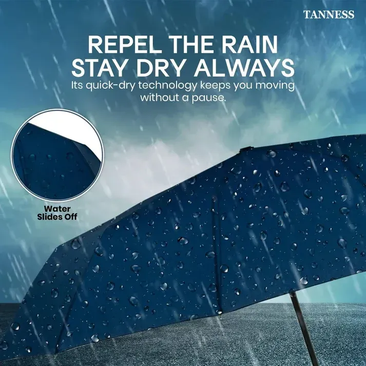 Windproof Compact Umbrella – 10 reinforced ribs flex in strong gusts without flipping. Water-repellent canopy sheds rain instantly – stay dry from your front door to the high street!