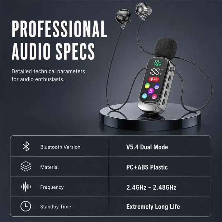 Bluetooth Karaoke Headset with Secure Collar Spring Clip