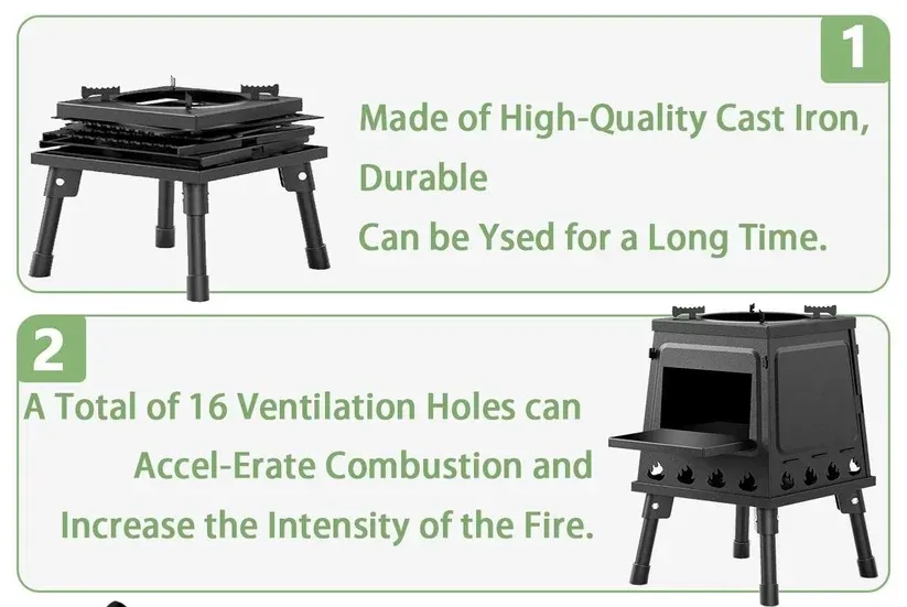 Portable Wood Burning Rocket Stove | 16 Vent Holes Efficient Burn | Outdoor Wood Stove | Foldable Camping Cooker