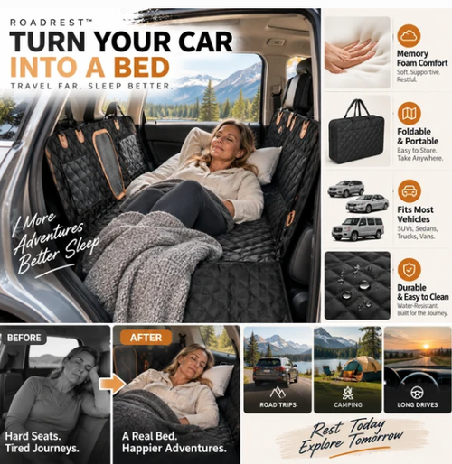 Car Rear-Seat Memory Foam Travel Mattress‑Foldable SUV Sedan Truck Camping Bed, Portable Non-Inflatable Car Sleeping Pad for Road Trips & Camping